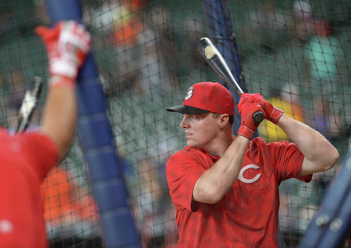 Beaumont native and West Brook High School graduate Jay Bruce gets in batting practice as he and teammates with the Cincinnati Reds get ready for the opening of a three-game match-up with the Houston Astros at Minute Maid stadium Friday. Bruce was drafted into the major league straight out of high school and has been with the Reds for nearly a decade, where he is a starter playing right field. Photo taken Friday, June 17, 2016 Kim Brent/The Enterprise