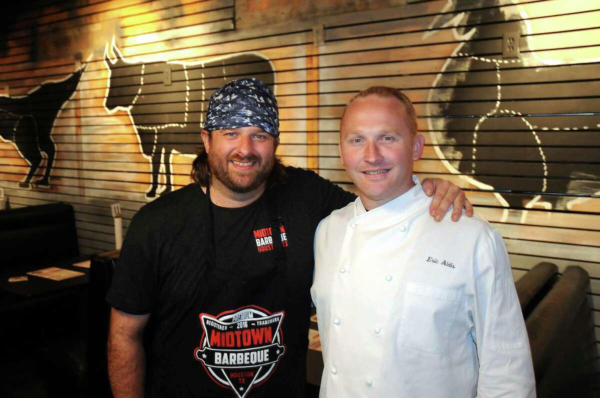 Pitmaster Brett Jackson, left, and chef Eric Aldis have teamed up to start Midtown BBQ, which Aldis says nods to Houston's melting pot.