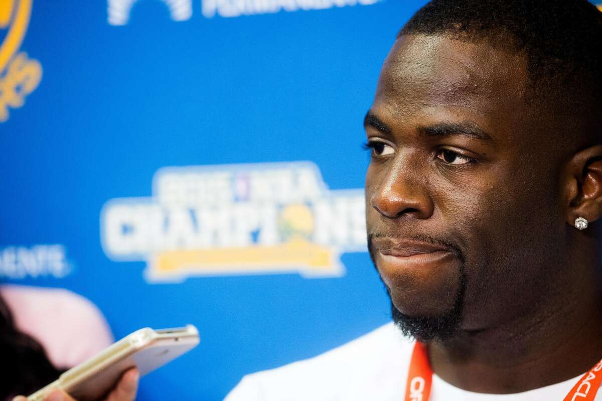 Golden State Warrior Draymond Green discusses his team's season and championship loss during a press conference Monday, June 20, 2016, at the Warrior's Oakland, Calif., training facility.