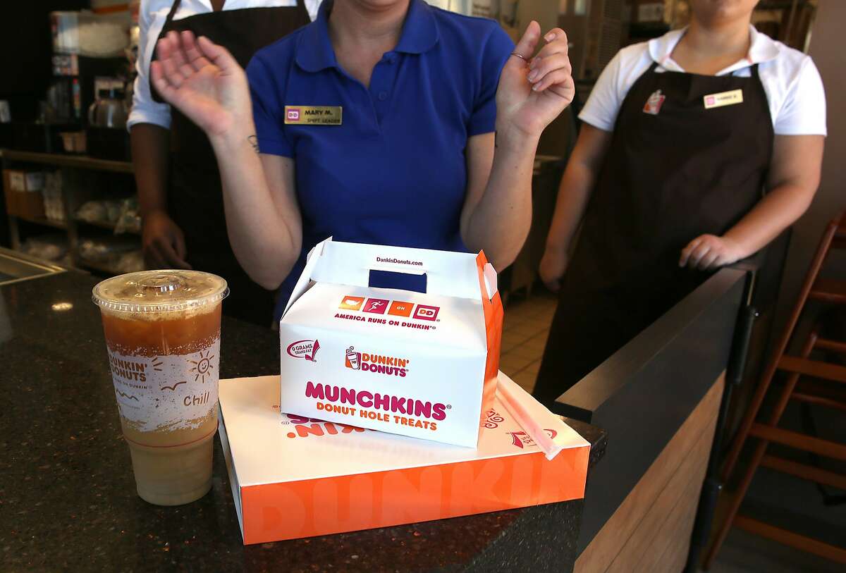 Iced coffee and doughnut boxes at Dunkin' Donuts in Walnut Creek. It is the Bay Area's very first Dunkin' Donuts shop, opening on Wednesday.