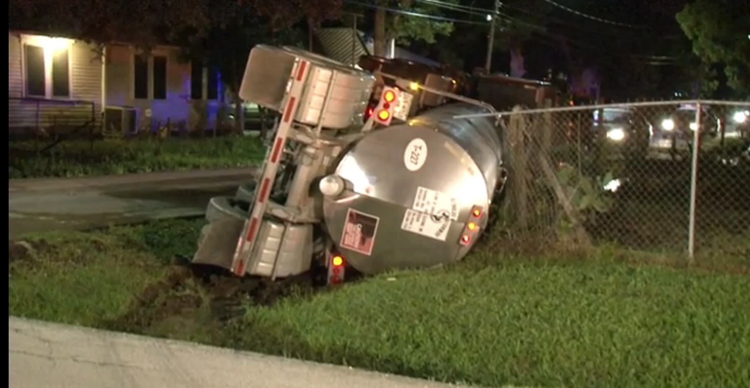 Hazmat Crews Respond To Big Rig Tanker Crash In Houston Neighborhood