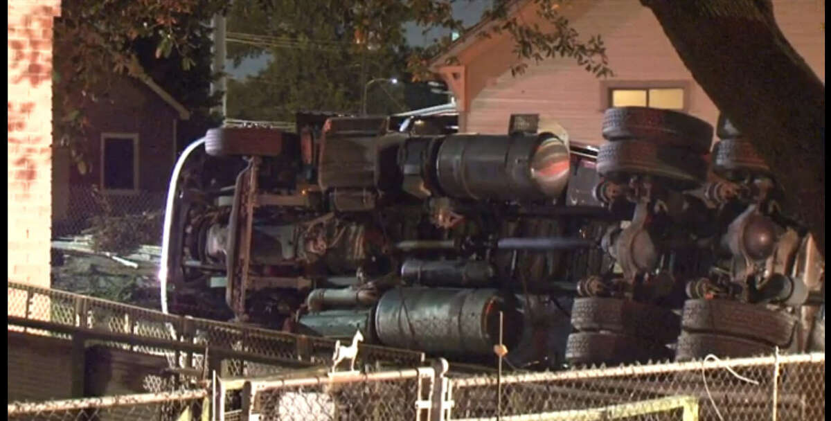 A big rig tanker overturned about 12:20 a.m. Wednesday June 22, 2016, in the 7400 block of Brownwood near Harbor. (Metro Video)