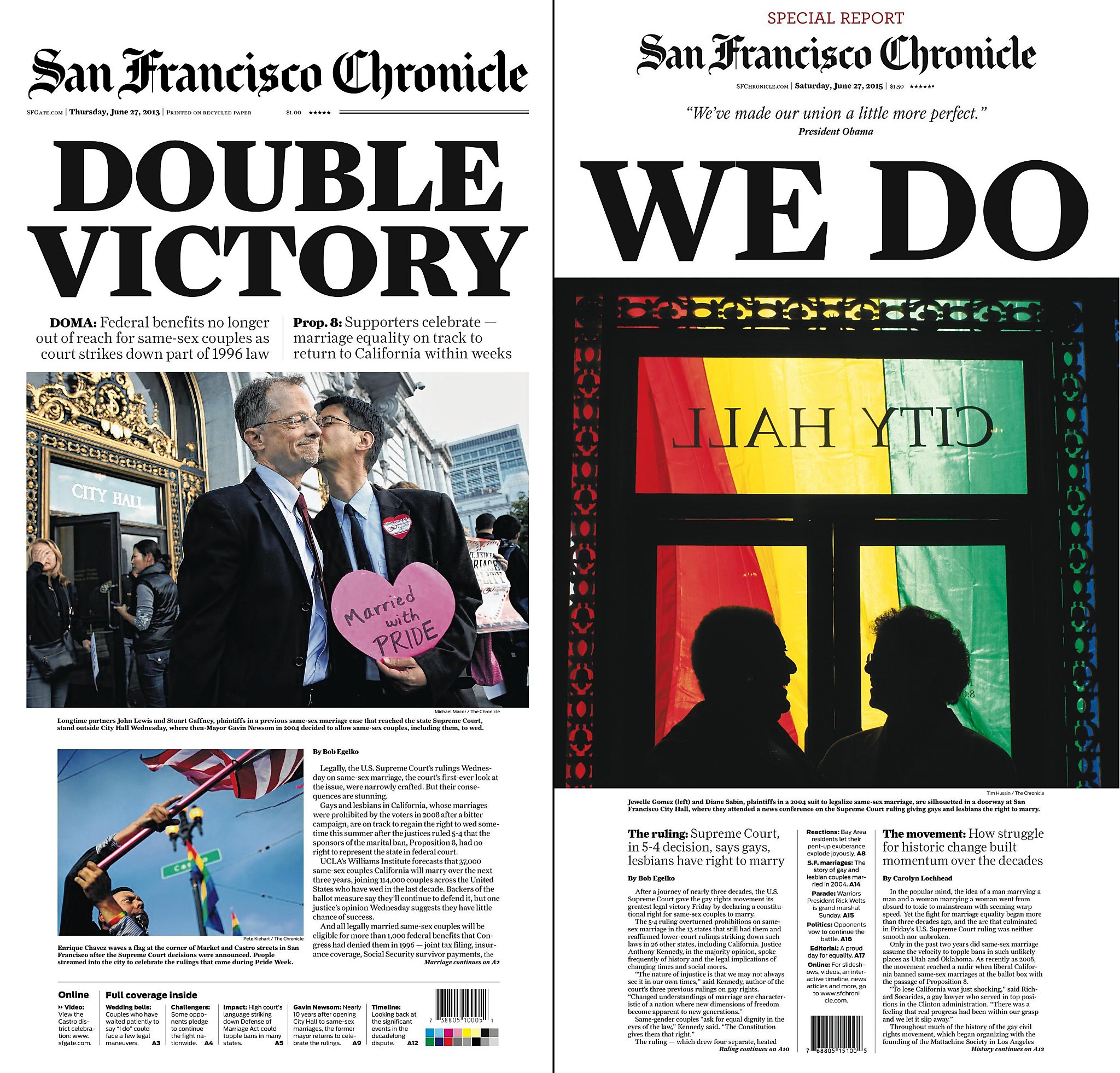 Chronicle Covers: Moments of pride two years apart