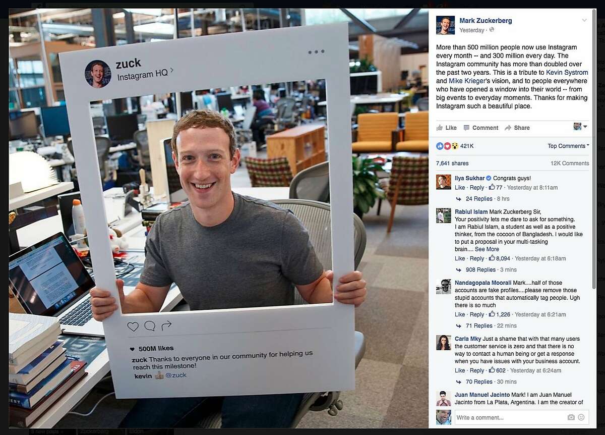 Facebook CEO Mark Zuckerberg posts a photo on Tuesday, June 21, celebrating Instagram's milestone of reaching 500 million users. The computer pictured in the photo drew widespread online interest because of some unusual details.