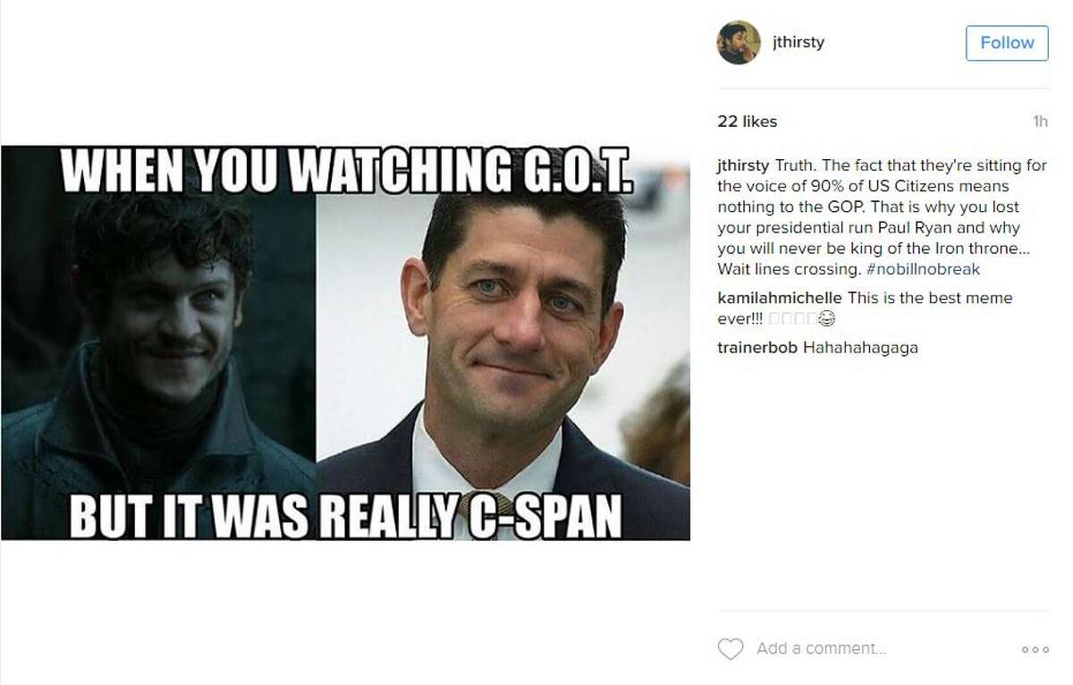 @jthirsty: Truth. The fact that they're sitting for the voice of 90% of US Citizens means nothing to the GOP. That is why you lost your presidential run Paul Ryan and why you will never be king of the Iron throne... Wait lines crossing. #nobillnobreak