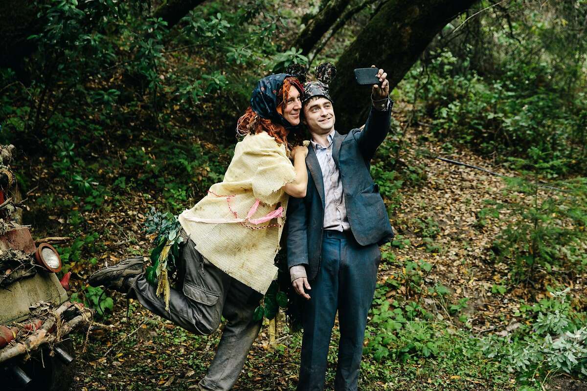This image released by A24 Films shows Paul Dano, left, and Daniel Radcliffe in a scene from, "Swiss Army Man." (Joyce Kim/A24 Films via AP)