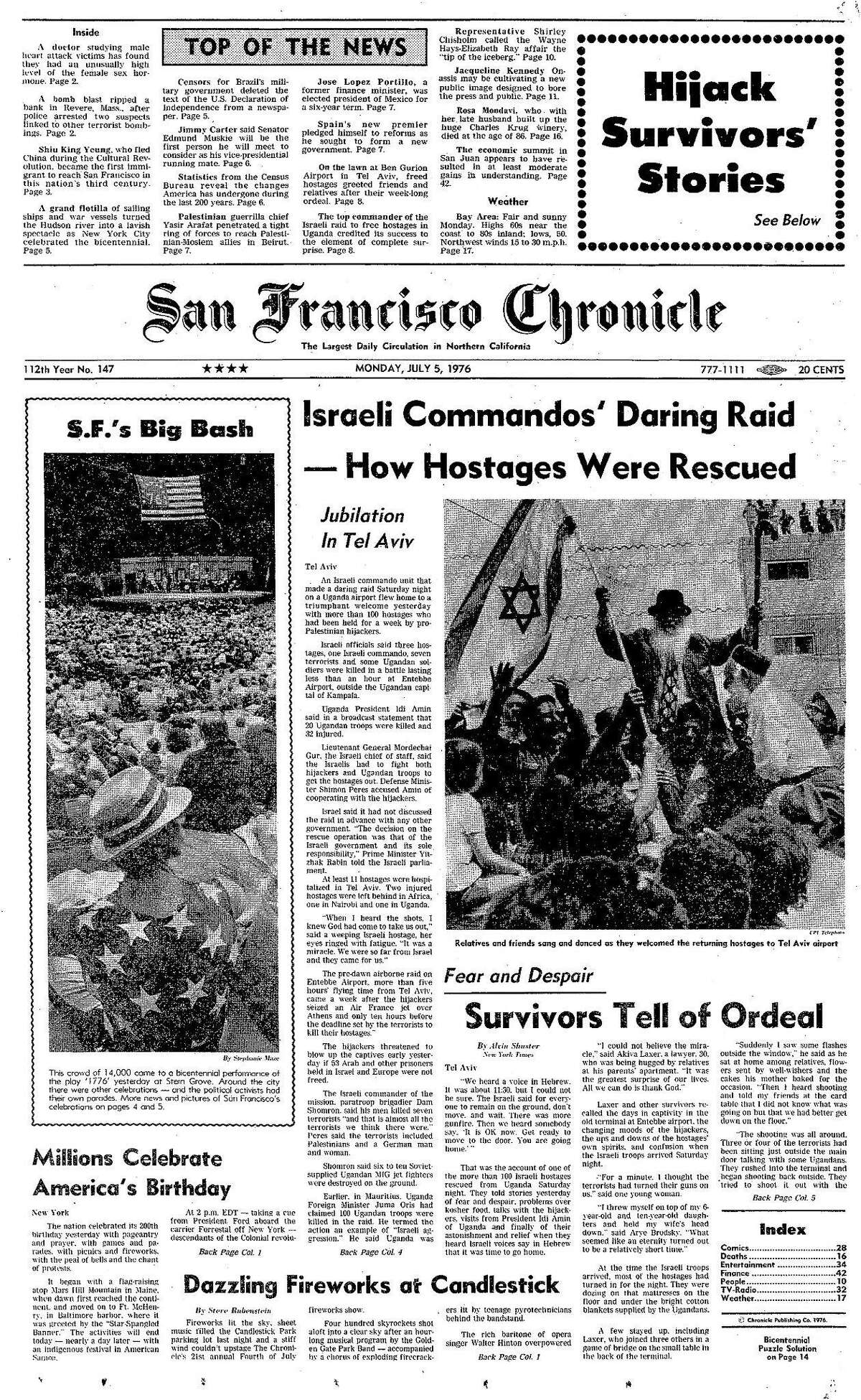 Historic Chronicle Front Page July 05, 1976 front page San Francisco celebrates Double Bicentennial Chron365, Chroncover