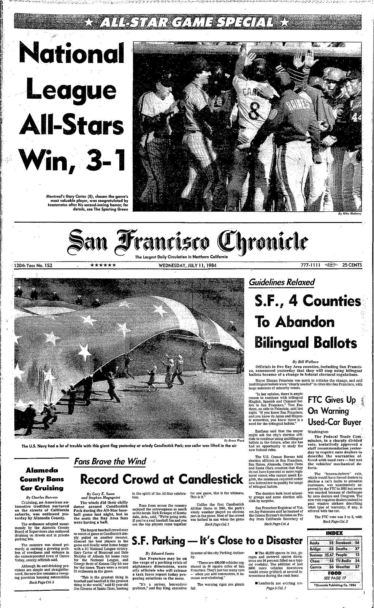 Chronicle Covers: Candlestick Park’s windy All-Star spotlight