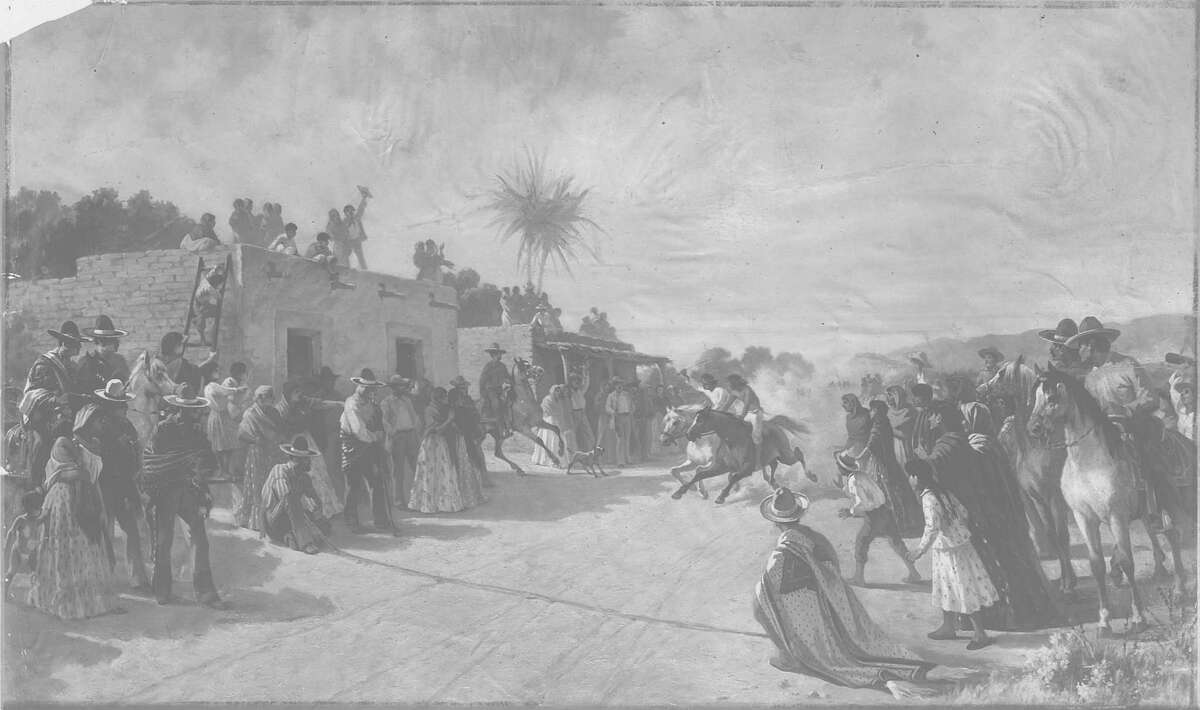 Sunday recreation of the Spainiards in early California. Title of the painting is "The Horse Race". Photo is from the Chronicle archive.