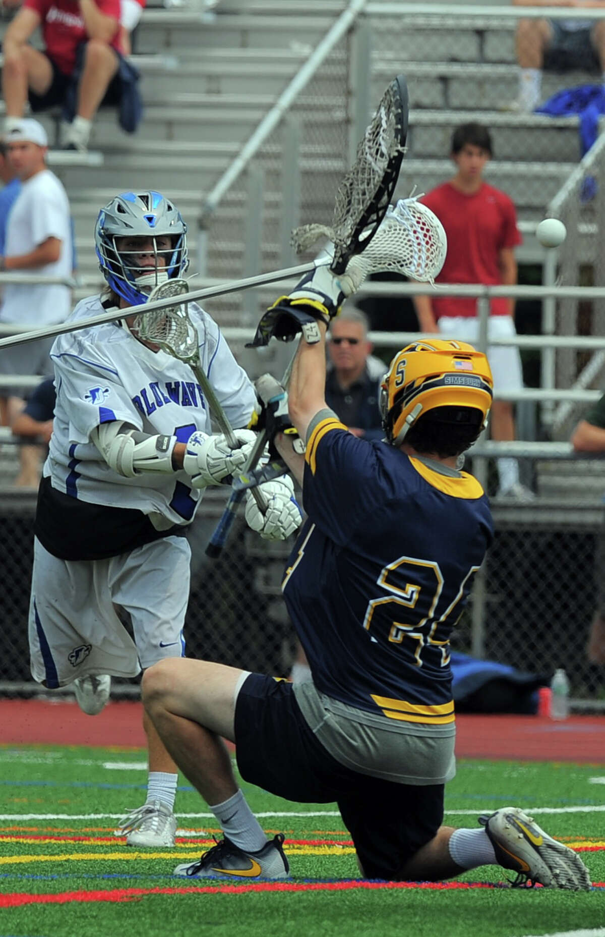Darien defeated Simsbury 18-3 in a CIAC Class L boys lacrosse championship at Jack Casagrande Field on the campus of Brien McMahon High School in Norwalk on Saturday, June 11, 2016.