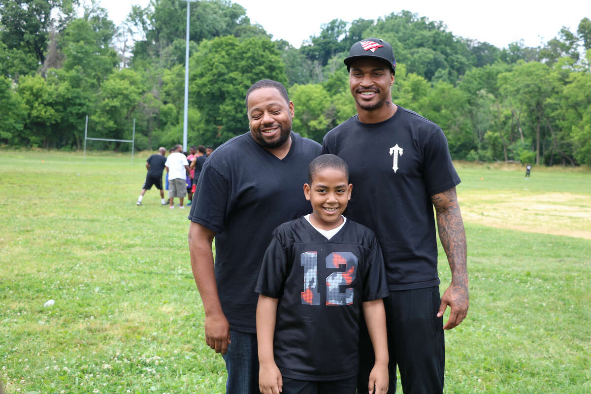 Jaelen Strong poses for a photo at his annual football camp in Philadelphia.