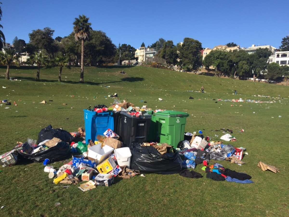 Thousands upon thousands of people poured into Dolores Park on June 25, 2016, during the Dyke March, leaving behind loads of trash. 