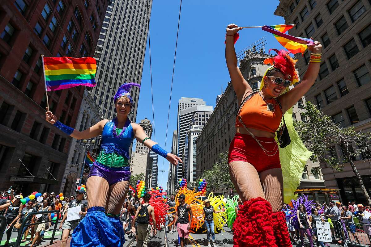 Scroll through this gallery for a glimpse of San Francisco's 46th annual LGBT Pride Parade. People dressed in costume on stilts, walk through the 46th annual LGBT Pride Parade, in San Francisco, California, on Sunday, June 26, 2016.