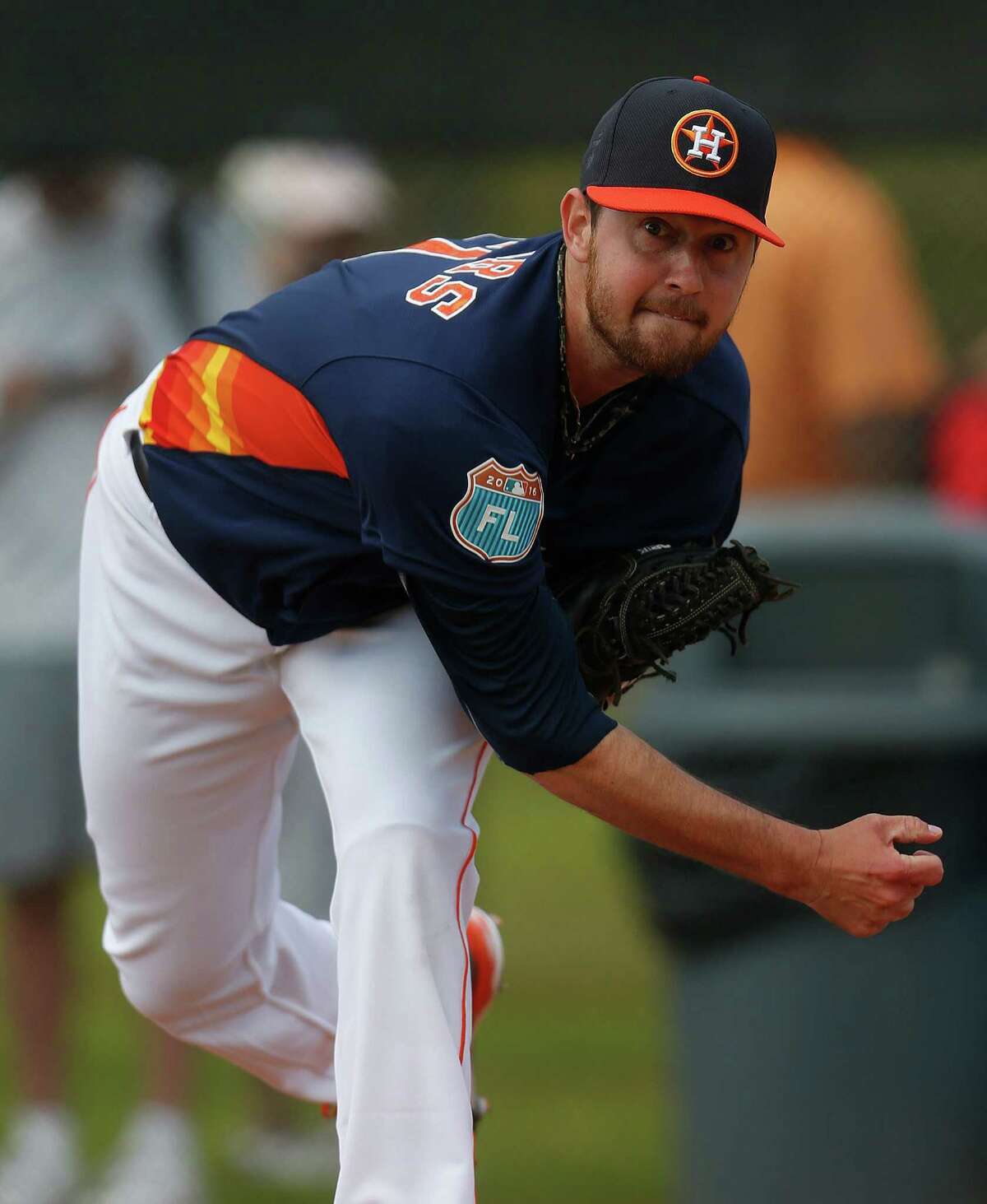 Houston Astros pitcher Brady Rodgers (61) during the first workout for Houston Astros pitchers and catchers for spring training in Kissimmee, Florida, Friday, Feb. 19, 2016.