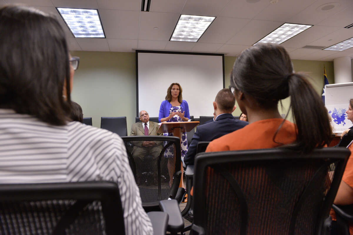 Councilwoman Shirley Gonzales speaks during a news conference Monday to announce the reformation of the Bexar County-San Antonio Fetal Infant Moratality Review committee.