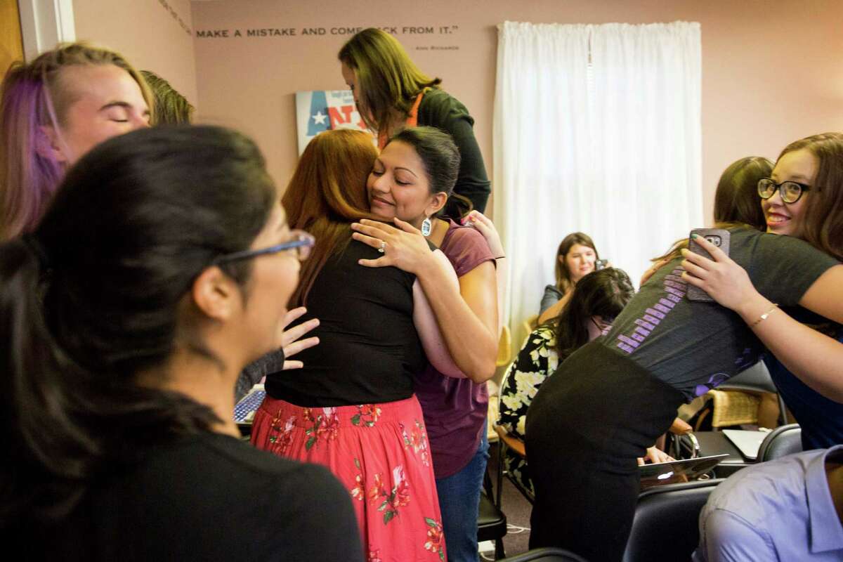 Advocates of women’s reproductive rights hug in Austin after a Supreme Court ruling against two regulations that if allowed to be implemented could have left Texas with fewer than 10 abortion clinics. of the United States' ruling on the Whole Woman's Health v. Hellerstedt case at Choiceworks, which is located in a former Whole Woman's Health clinic, in Austin, Texas on June 27, 2016.