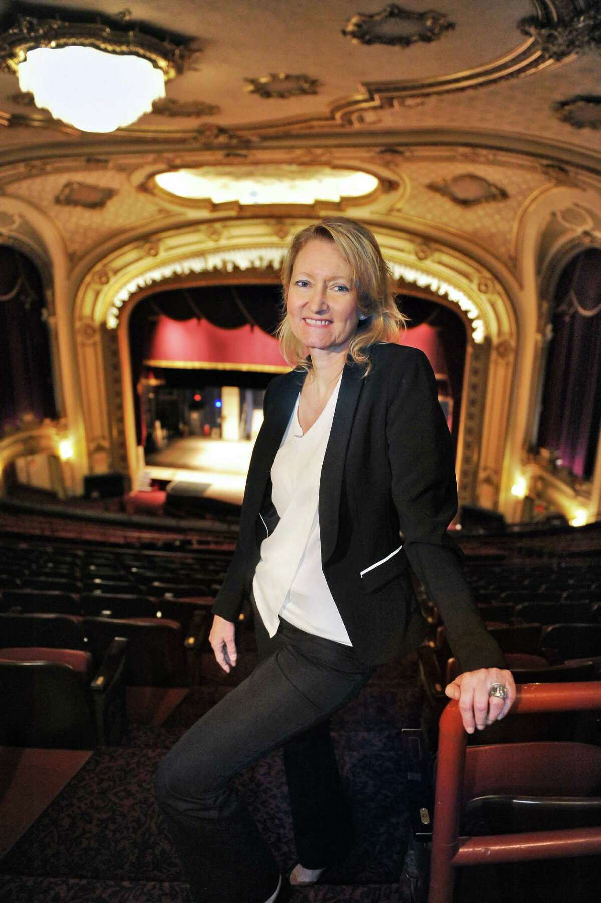 Holly Brown, executive director of the Palace Theatre, stands in the balcony on Wednesday, May 25, 2016, at the Palace Theatre in Albany, N.Y. (John Carl D'Annibale / Times Union)