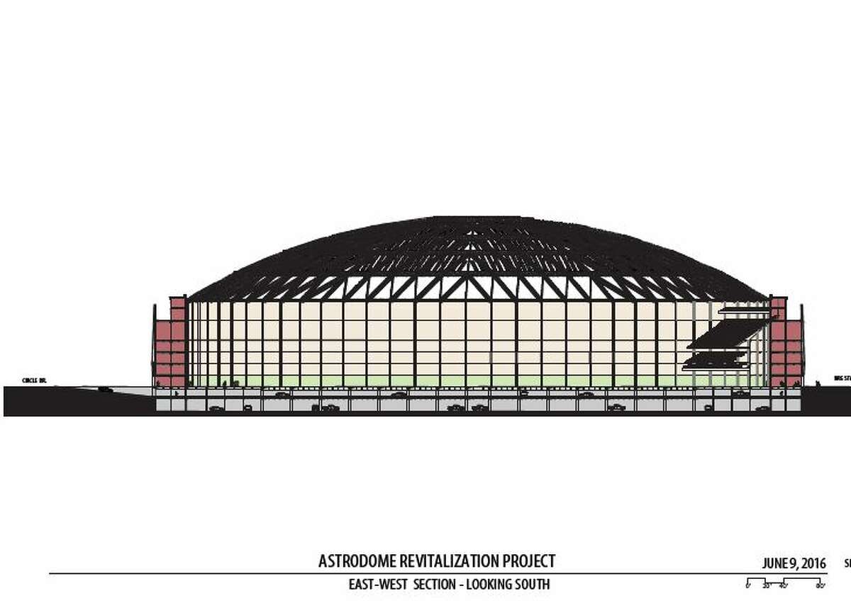 Harris County officials have proposed a $105 million project to raise the ground level of the Astrodome up two levels and turn them into parking, the first step before the stadium can be re purposed for events, and other uses in the future. The plan was presented to commissioners June 28, 2016. Here are the schematics for what such a project could look like.