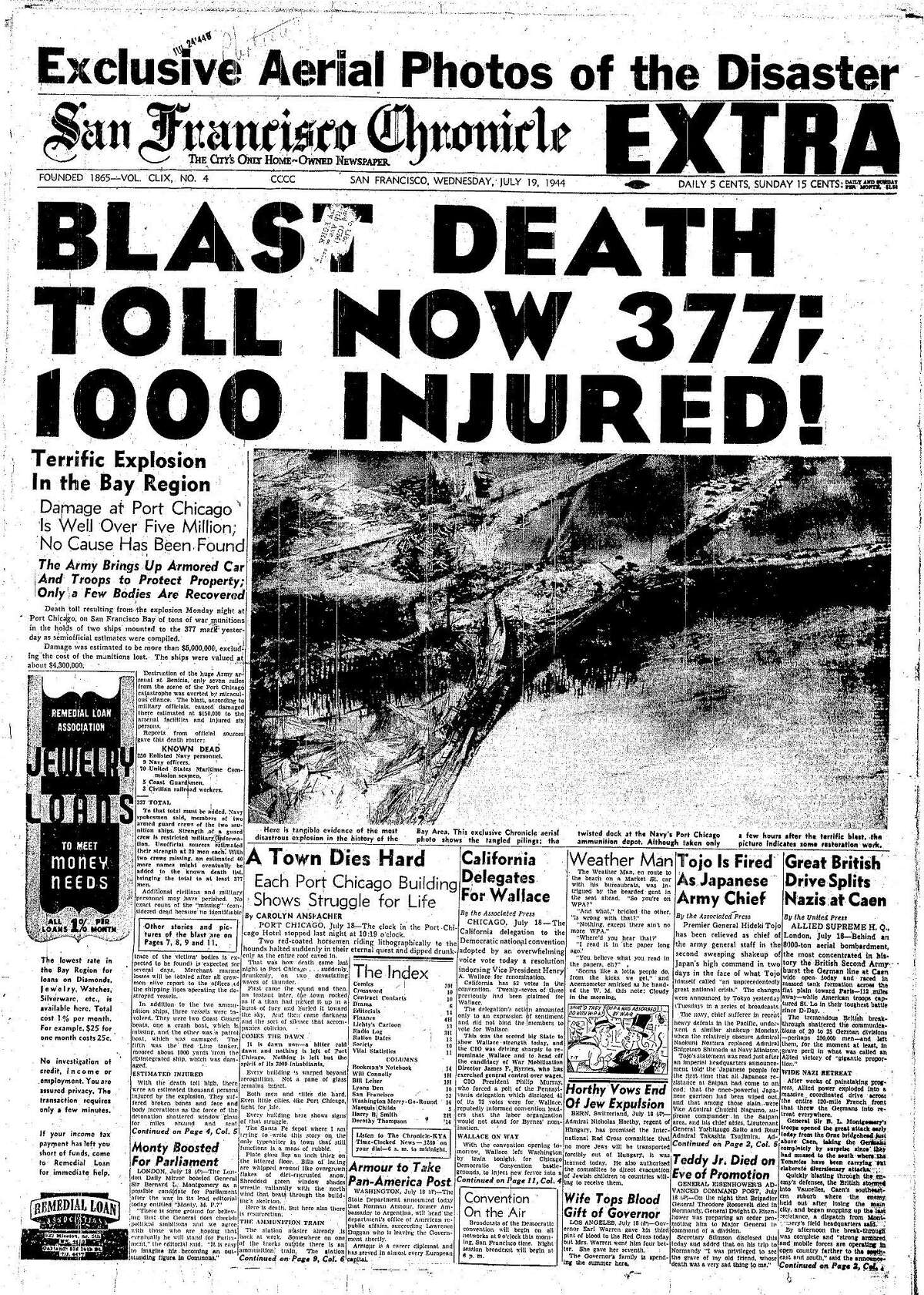 Historic Chronicle Front Page July 19, 1944 Port Chicago explosion on San Francisco Bay Chron365, Chroncover