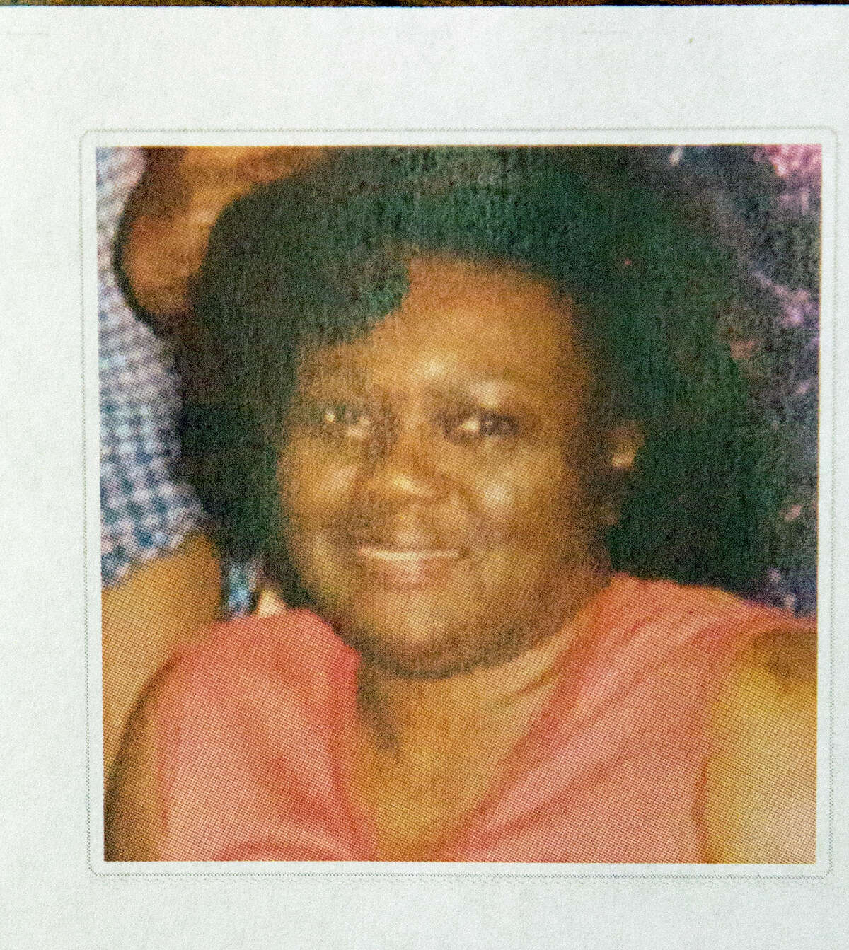 A photo of Edna L. Lawson is seen during a press conference, Friday, Aug. 8, 2014, in Houston. Mabrie Memorial Mortuary mixed up the deceased bodies of two Houston mothers, Lawson and Pearlie Jean Deason and buried Deason's body in Lawson's cemetery plot at the VA cemetery on top of the body of Lawson's deceased husband, a World War II Veteran. Lawson passed away on July 19, 2014 and Mrs. Deason passed away on July 22, 2014. (Cody Duty / Houston Chronicle)