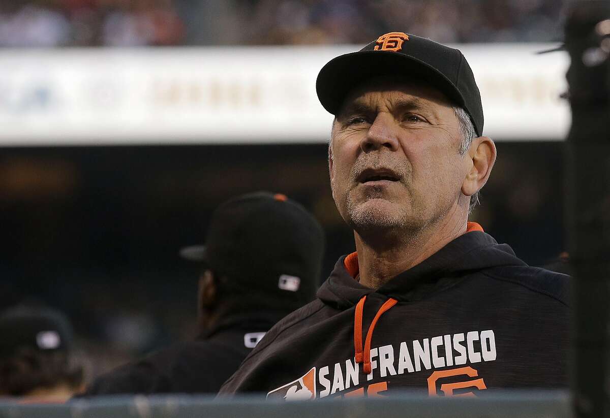 San Francisco Giants manager Bruce Bochy against the Oakland Athletics during the third inning of an interleague baseball game in San Francisco, Tuesday, June 28, 2016. (AP Photo/Jeff Chiu)