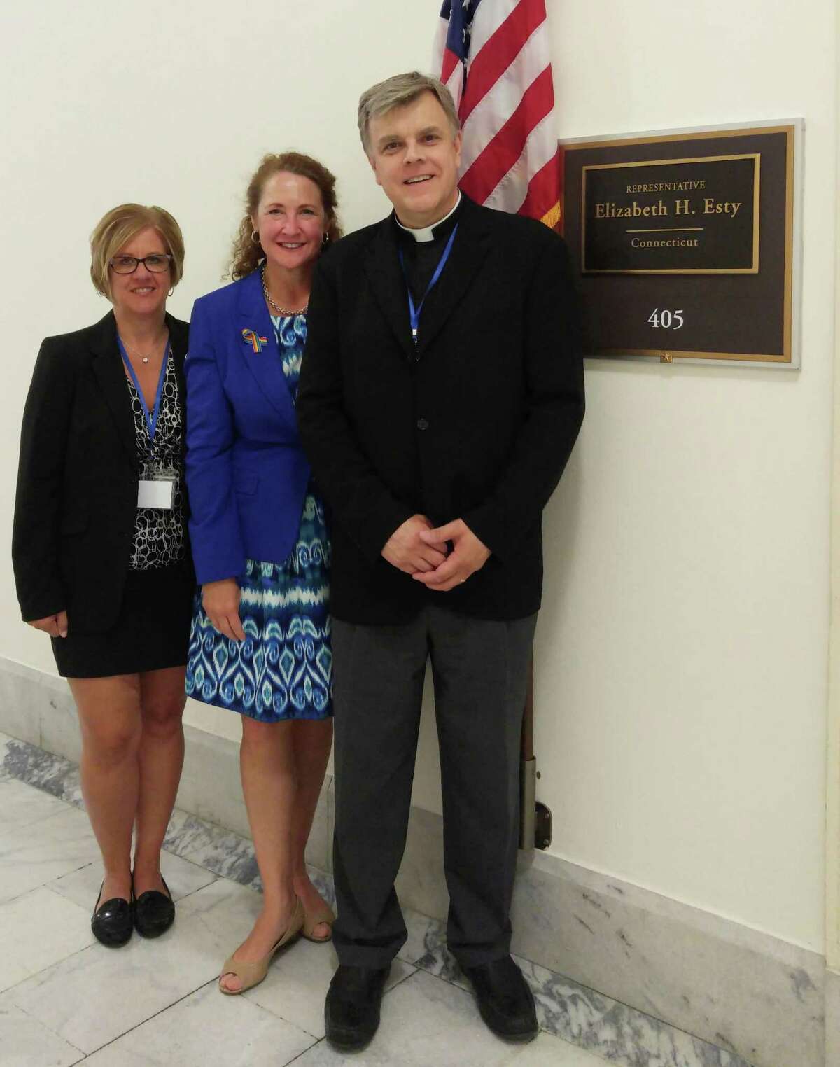 The Reverend Bob Flanagan of Bridgewater, right, and Sharon Pelkey of Watertown, left, recently met with Elizabeth Esty (CT 5th District) and her staff to lobby for the Helping Families in Mental Health Crisis Act (H.R. 2646).