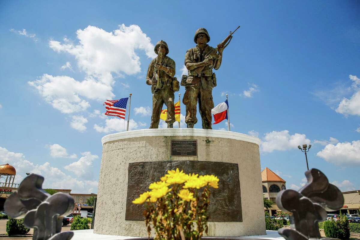 A Vietnam war memorial sits in the parking lot of a strip mall off Bellaire Boulevard between Turtlewood Drive and Cook Road, an area some want to call Little Saigon, Thursday, June 30, 2016 in Houston.