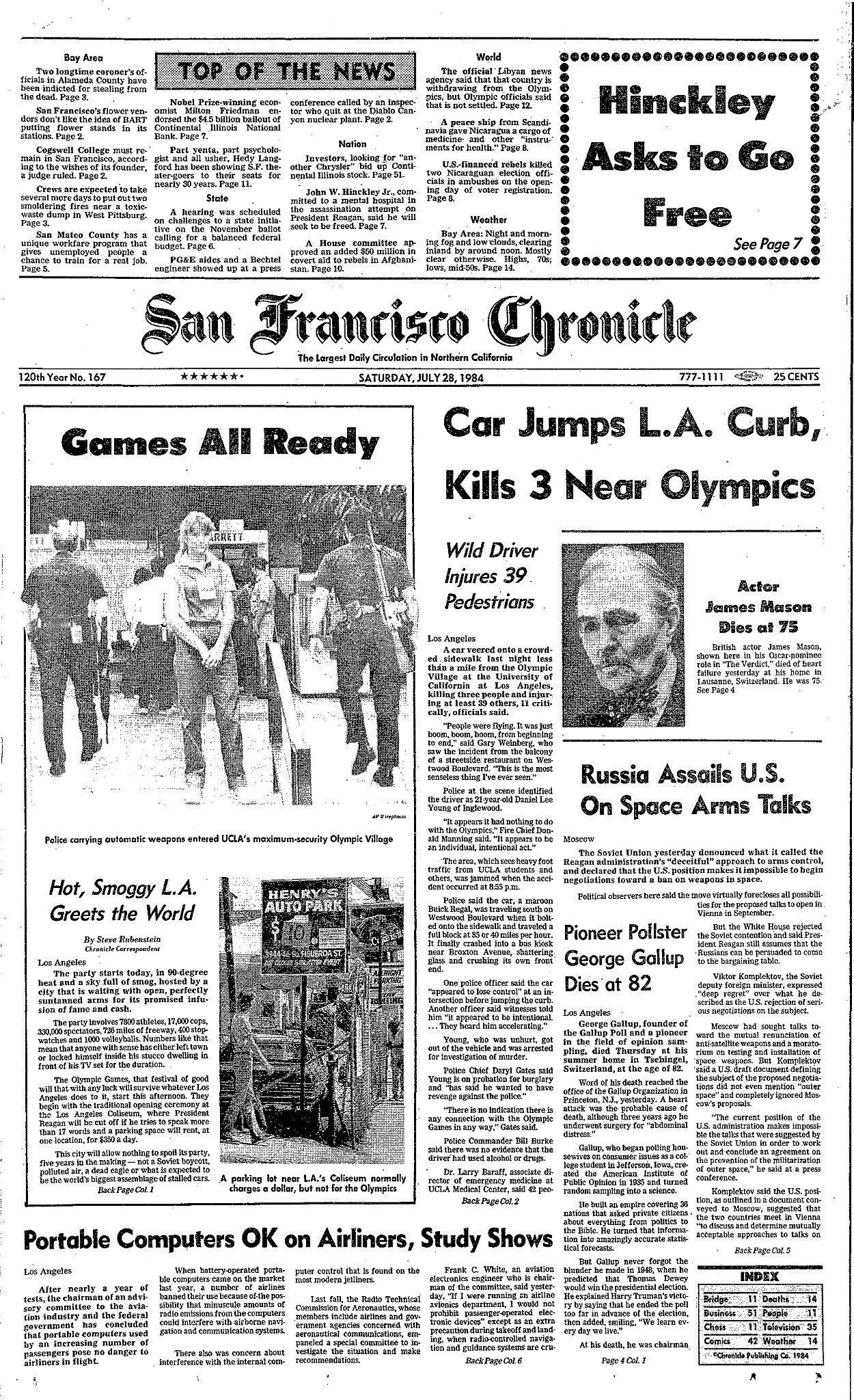 Chronicle Covers: Sun, sports, stars, smog at 1984 L.A. Olympics