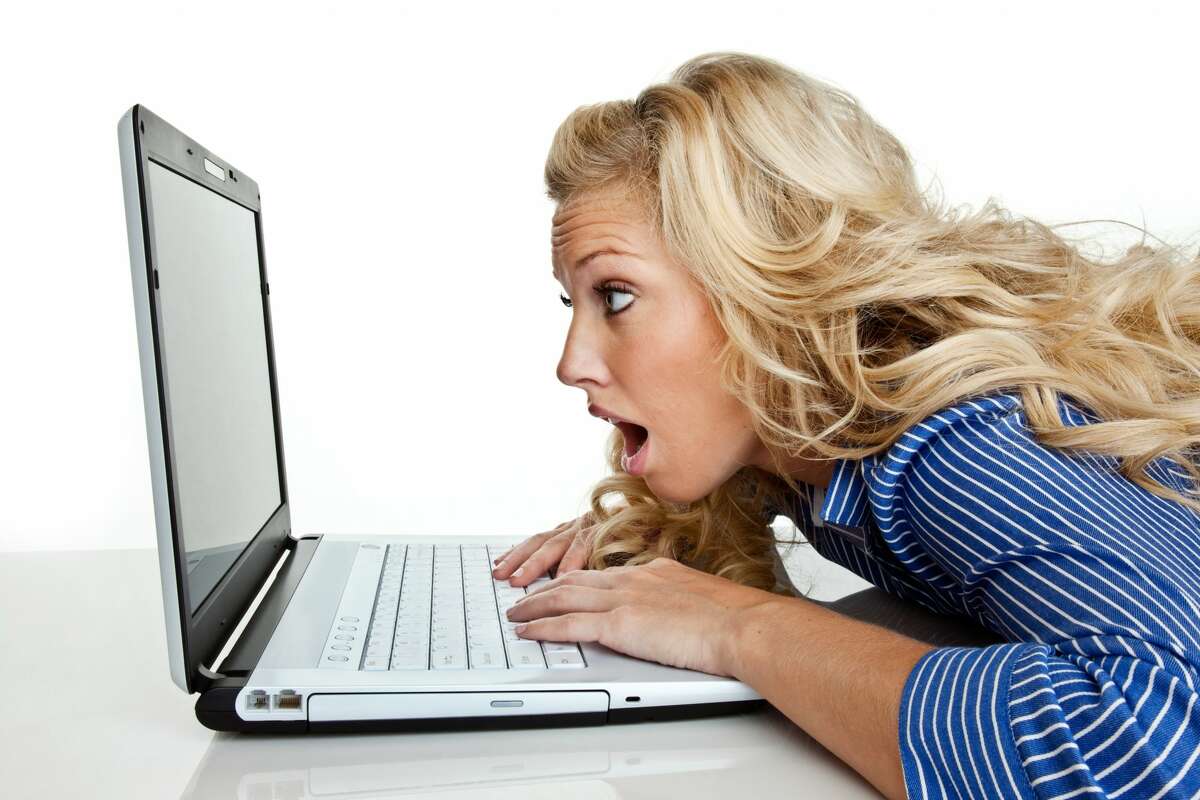 A woman is being cautious about online dating.