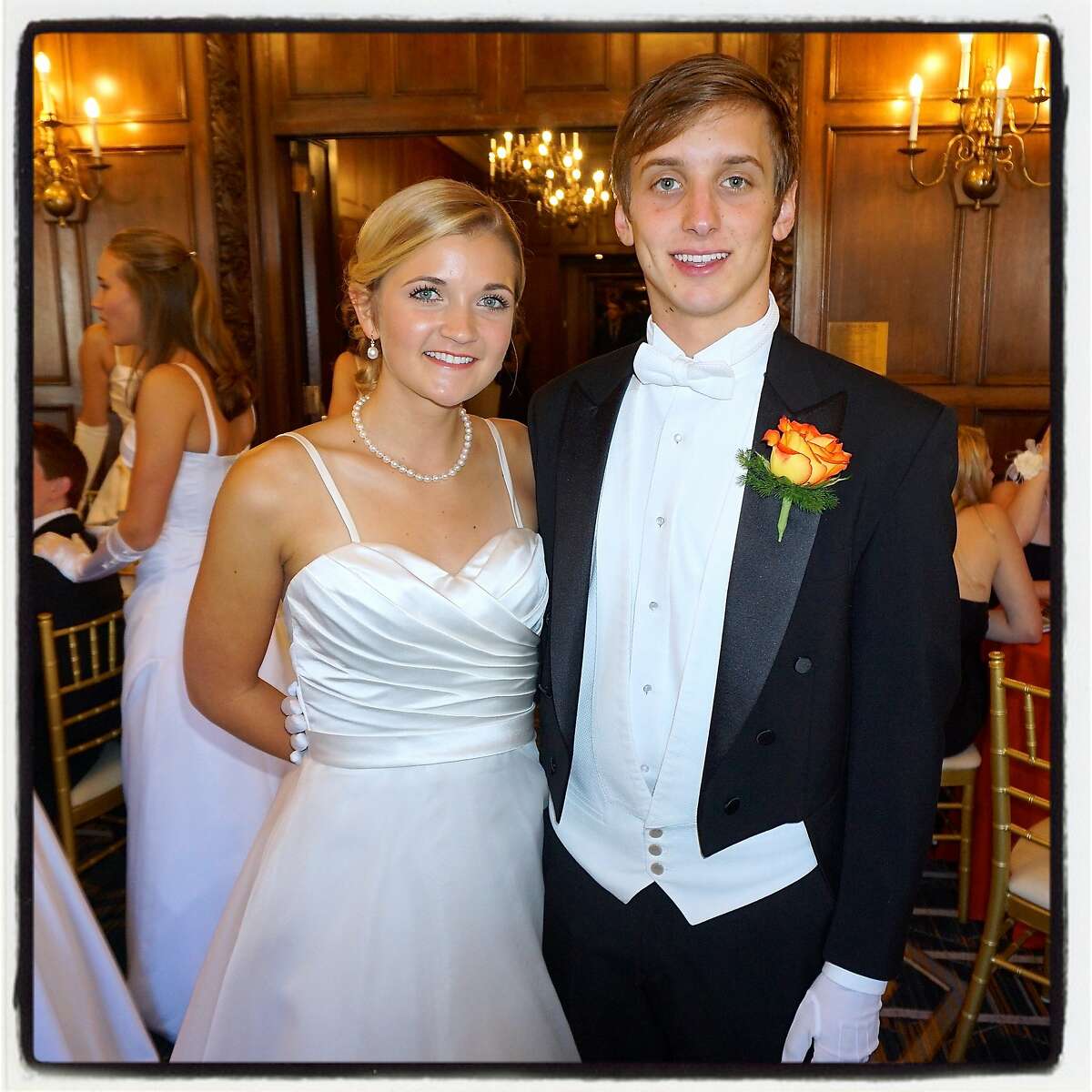 Grace Callander and her escort, Wyeth Coulter, at CPMC's San Francisco Debutante Ball. June 2016.
