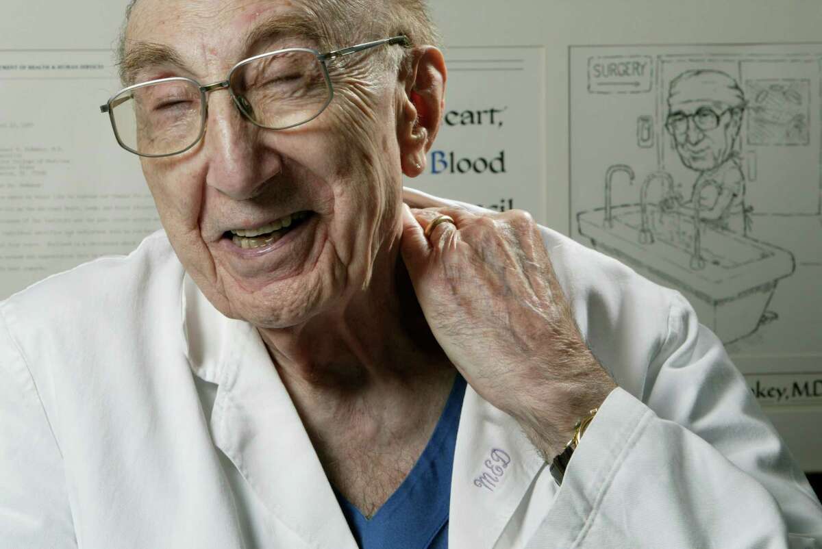 4/2/04--Heart specialist Dr. Michael DeBakey, 95, talks with the Houston Chronicle Friday afternoon, April 2, 2004, in Houston. (Kevin Fujii/Chronicle)