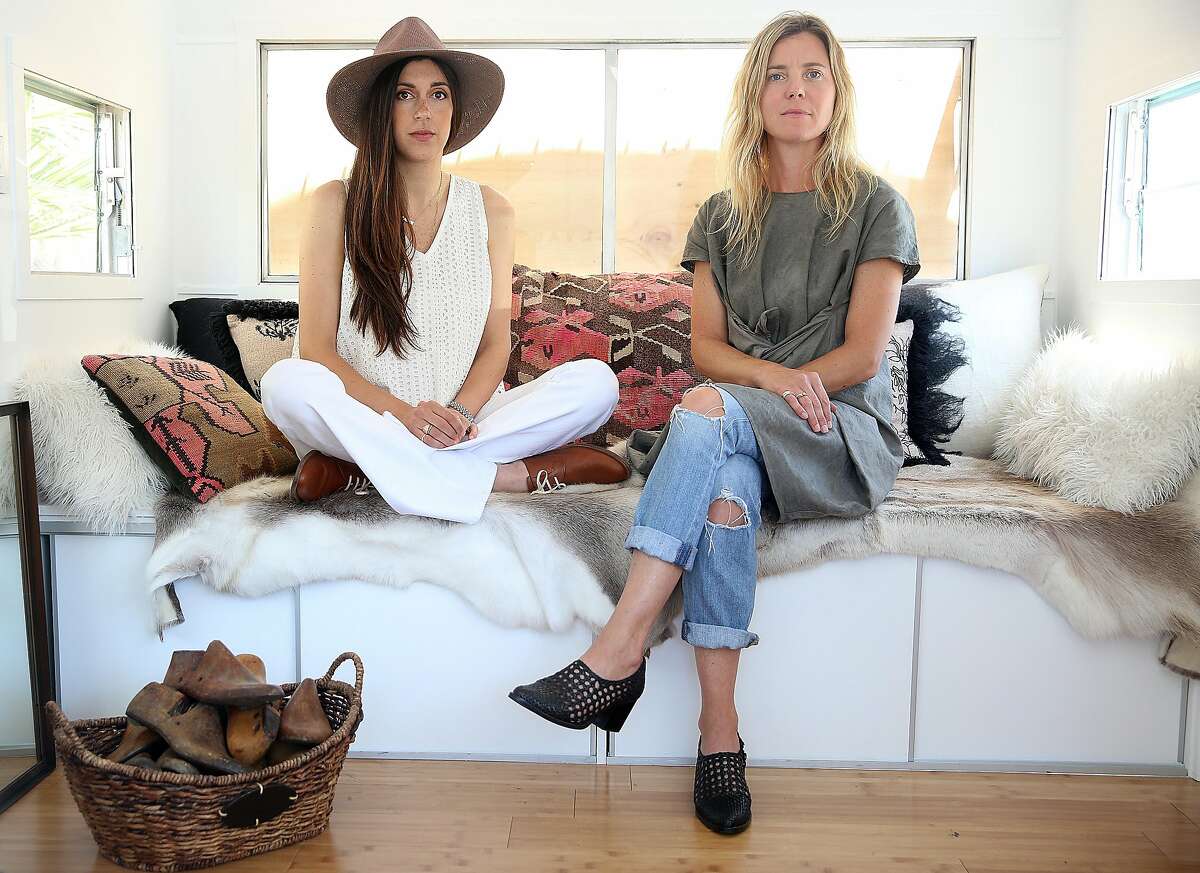 Cofounders and shoe designers Cristina Palomo-Nelson (left) and Megan Papay (right) of Freda Salvador show their vintage trailer on Thursday, June 30, 2016, in Sausalito, Calif.