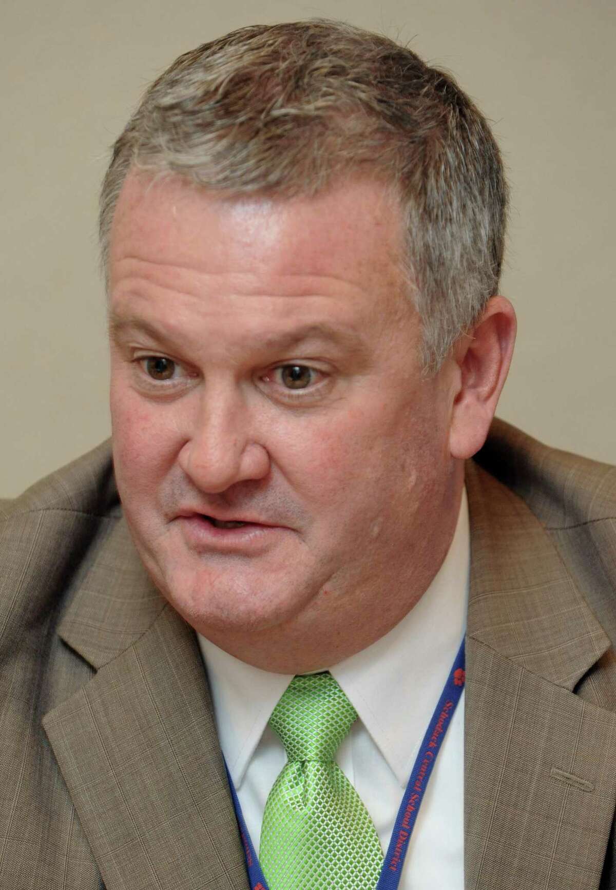 Bob Horan, Schodack schools superintendent, gives his perspective on the 2013 state budget on Thursday Jan. 31,2013 in Troy, N.Y. (Michael P. Farrell/Times Union)