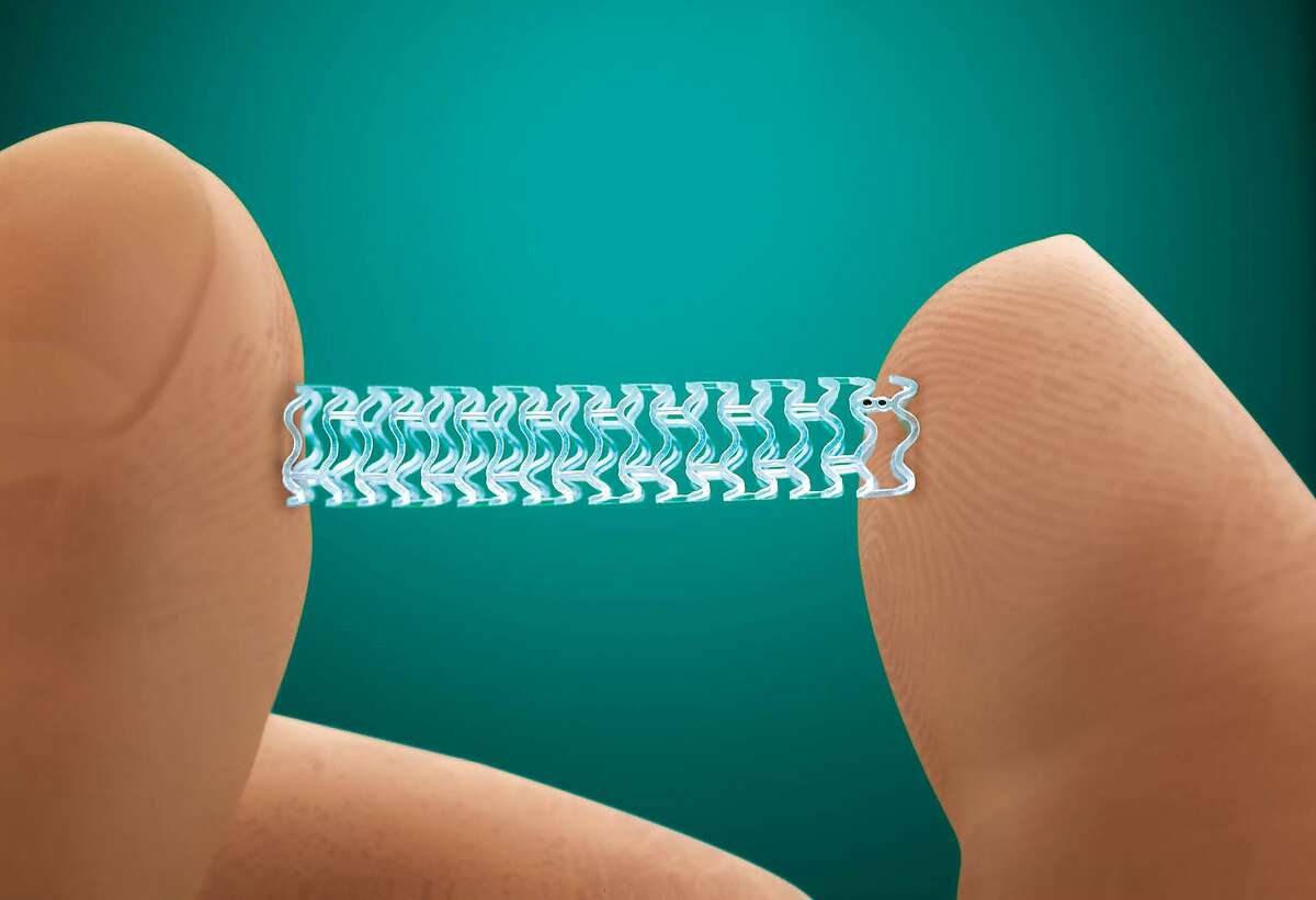 This photo provided by Abbott Laboratories shows the company's Absorb stent. On Tuesday, July 5, 2016, the Food and Drug Administration approved the slowly-dissolving medical implant for treating clogged arteries. The new stent is designed to dissolve over three years. Currently-available stents are permanent, mesh-wire tubes that hold open arteries after a procedure used to clear fatty plaque. (Abbott Laboratories via AP)