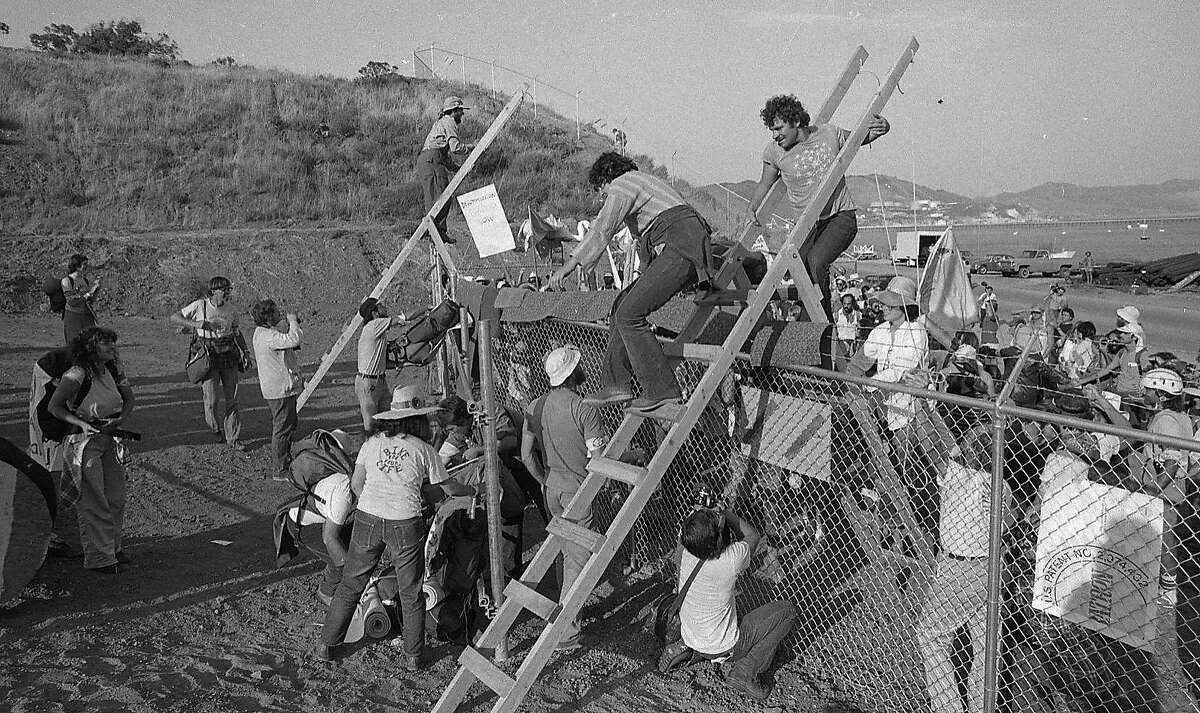 Diablo Canyon Nuclear Power Plant protests Demonstrators use ladders to climb over the fences Photos dated 8/6/1978