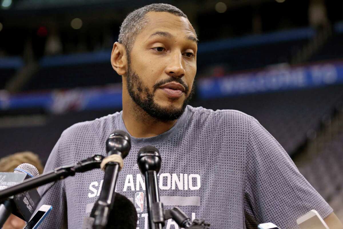 Spurs’ Boris Diaw answers questions from the media during practice on May 7, 2016 at Chesapeake Energy Arena in Oklahoma City. Diaw is an original member of the Silver & Black coffee club.