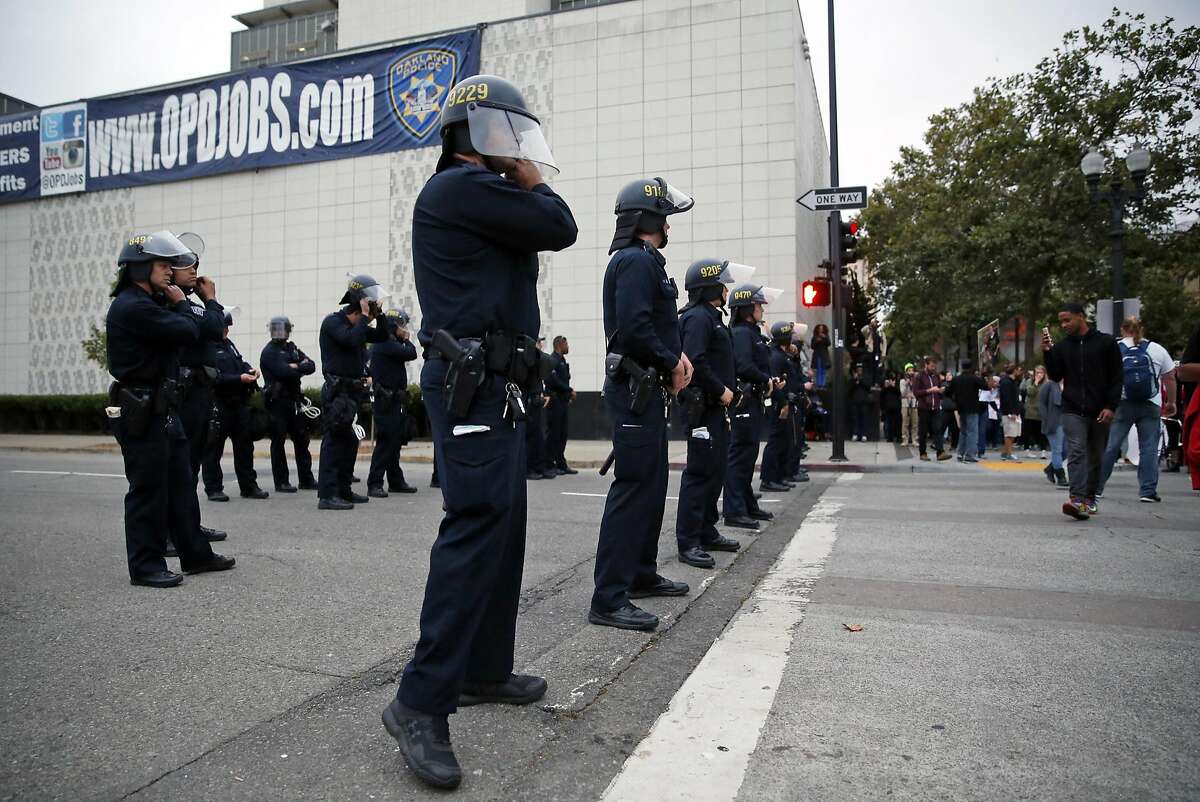 Oakland Police during protest against recent police shootings in Oakland on July 7.