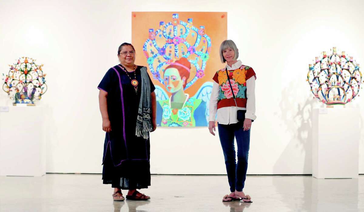A new exhibit at the TAMU-SA Centro de Artes features ceramic works by Veronica Castillo, left, a folk artist who was awarded an NEA National Heritage Fellowship in 2013 and paintings and prints by Kathy Sosa.