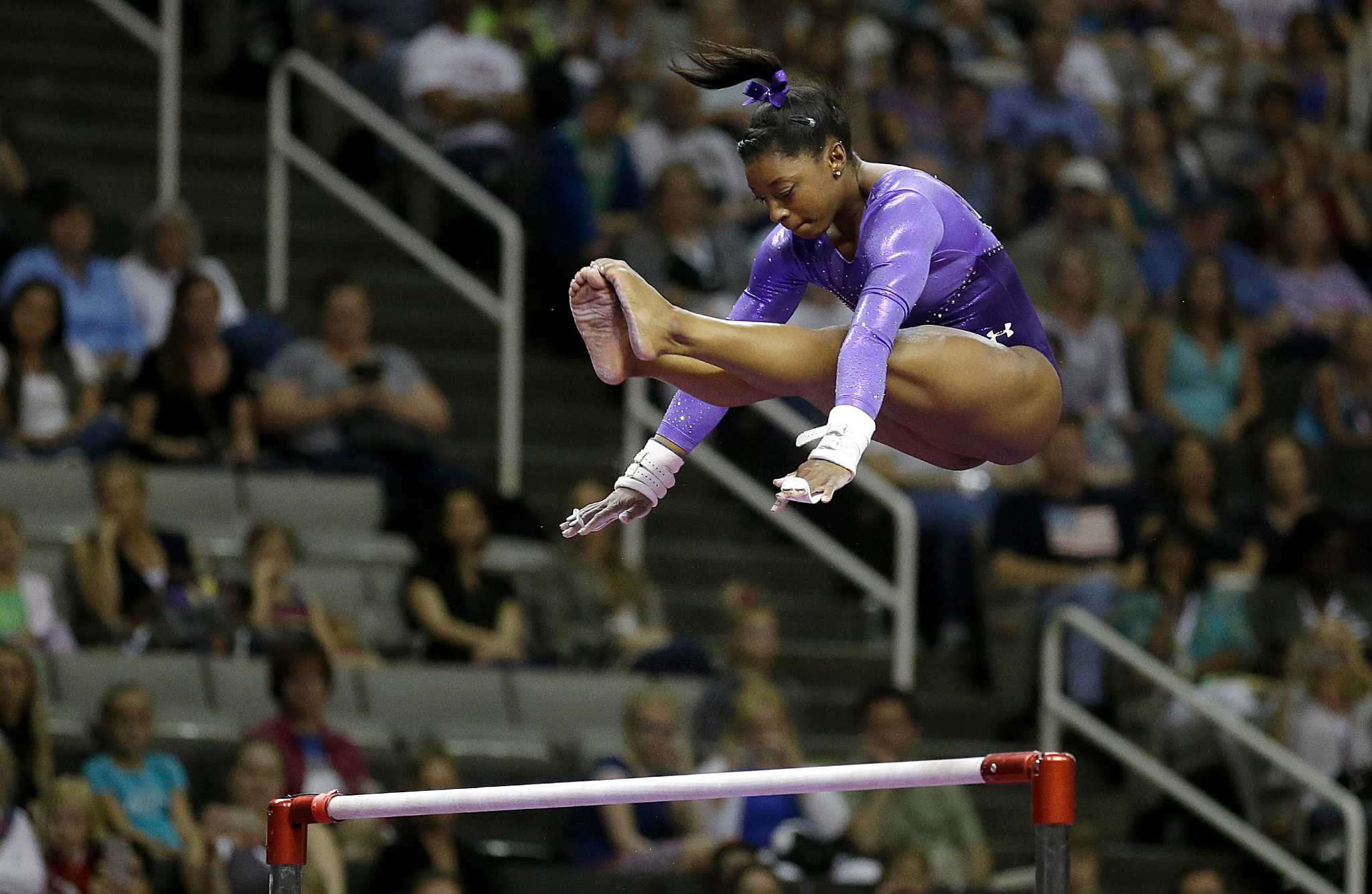 Spring's Simone Biles claims first-night lead at USA Olympic Gymnastics ...