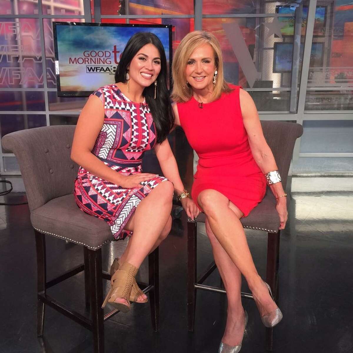 Alanna Sarabia, previously a staple of San Antonio's WOAI-TV, said she has developed a nice chemistry with her new air partner Jane McGarry (right), co-host on WFAA-TV's  'Good Morning Texas' in Dallas.