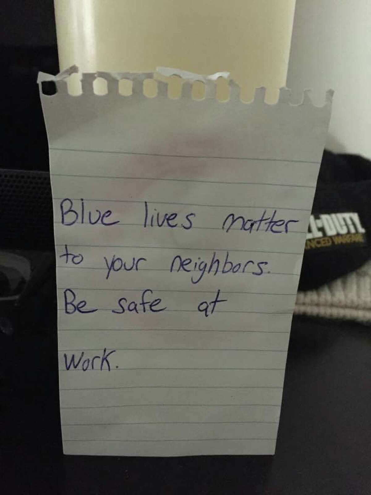 A thank you note was left on an Orange police cruiser.