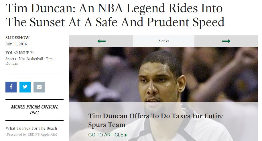 25 Hilarious Tim Duncan Headlines From The Onion