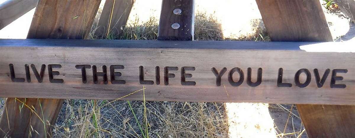 This motto is burnished into the wood support of a picnic table at a lookout on Perimeter Road at Angel Island: Live the life you love