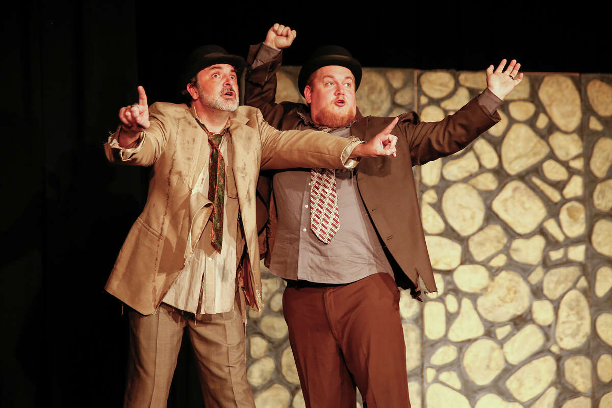 Andy Midkiff as Estragon and Gregory Magyar as Vladimir rehearse for Katy Visual & Performing Arts Center's production of "Waiting for Godot."