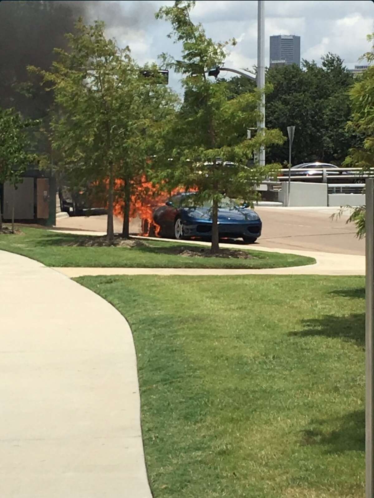 A burning mystery: Ferrari near Allen Parkway bursts into flames