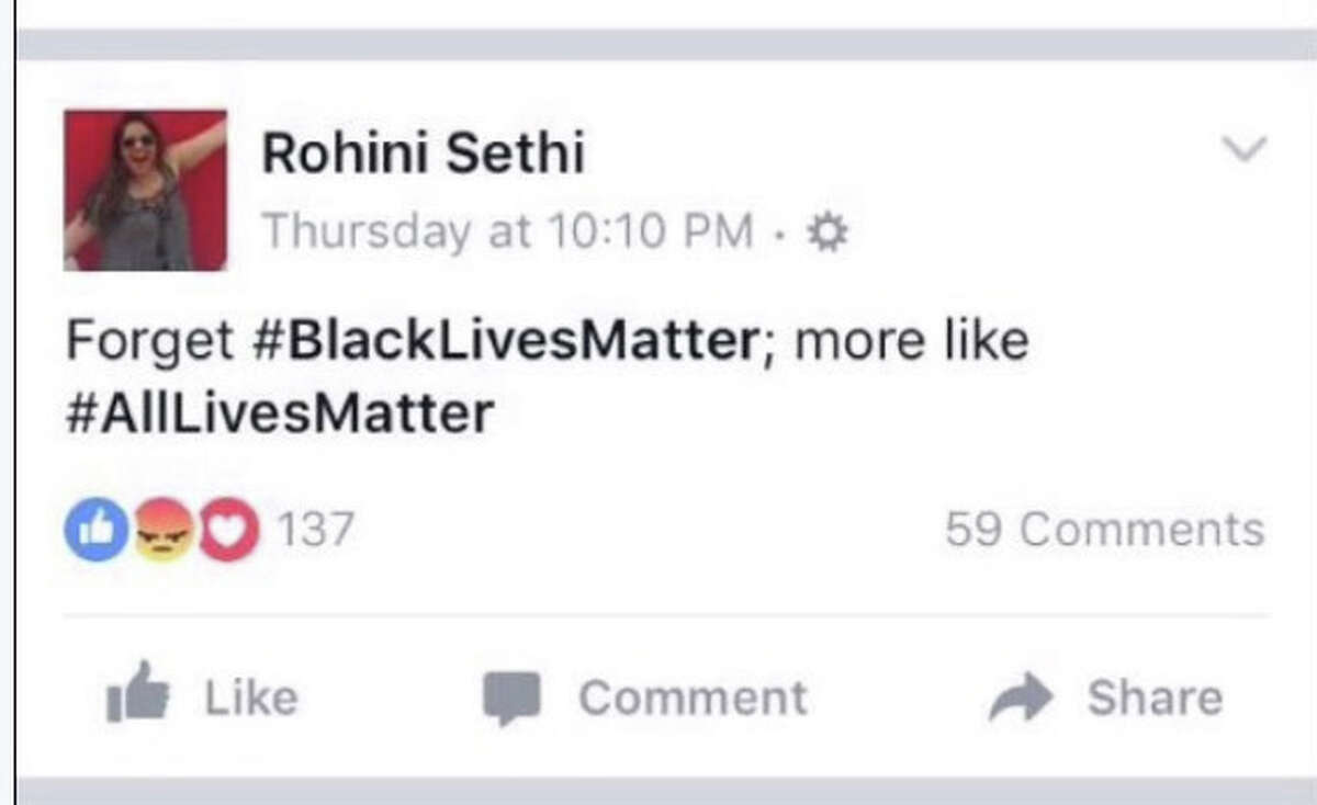 UH's student body vice president, Rohini Sethi, sparked outrage after she posted this on Facebook on the night that five Dallas officers were killed at a protest.