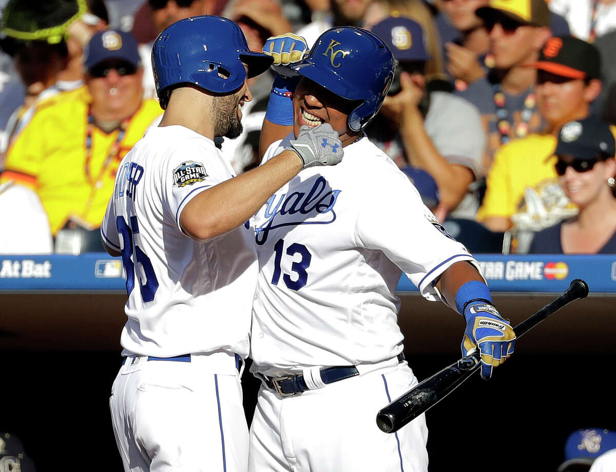 The Royals powered the AL's victory, with Eric Hosmer, left, and Salvador Perez each homering in the second.