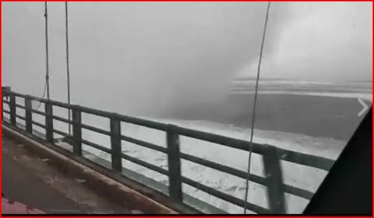 Jason St. Onge recorded this video of a storm front moving across the Straits and Mackinac Bridge Tuesday morning.