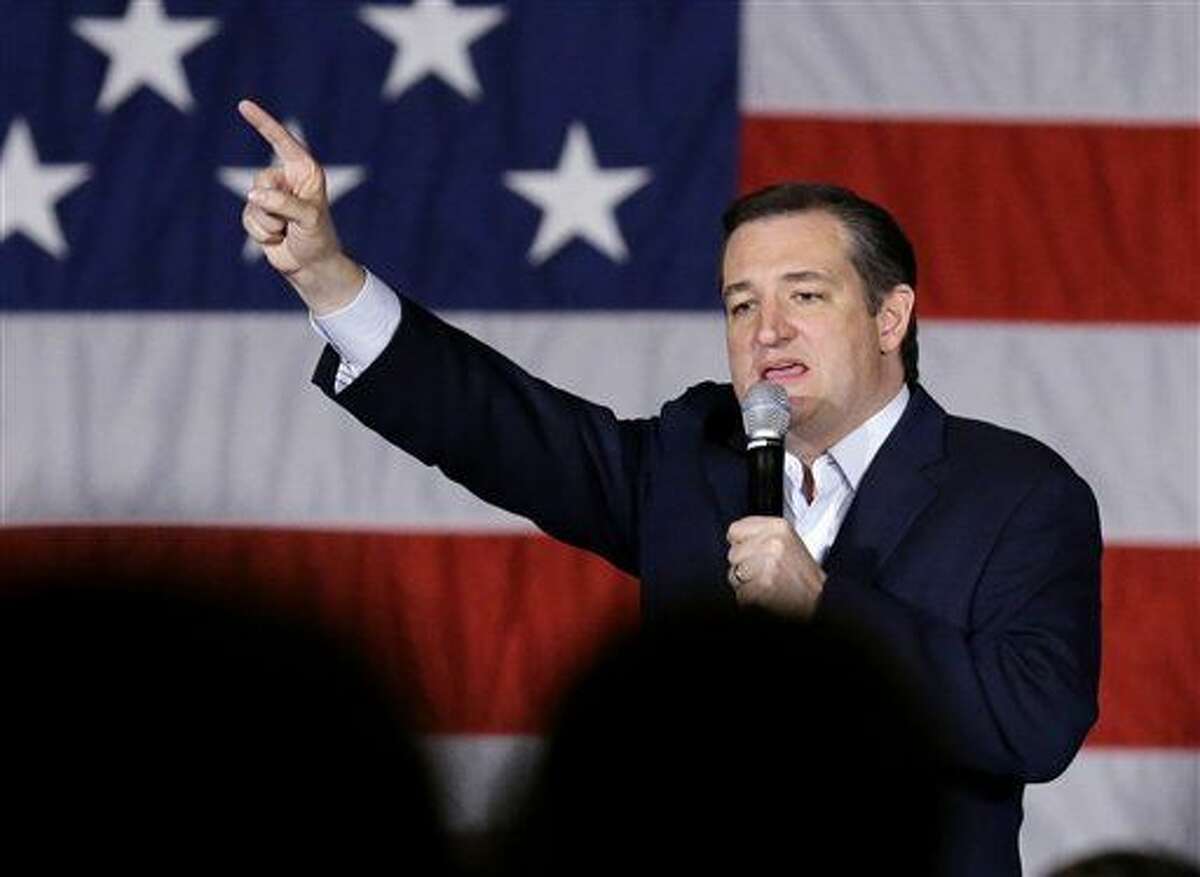 Republican presidential candidate, Sen. Ted Cruz, R-Texas, points as he speaks at a campaign stop at Waukesha County Exposition Center.