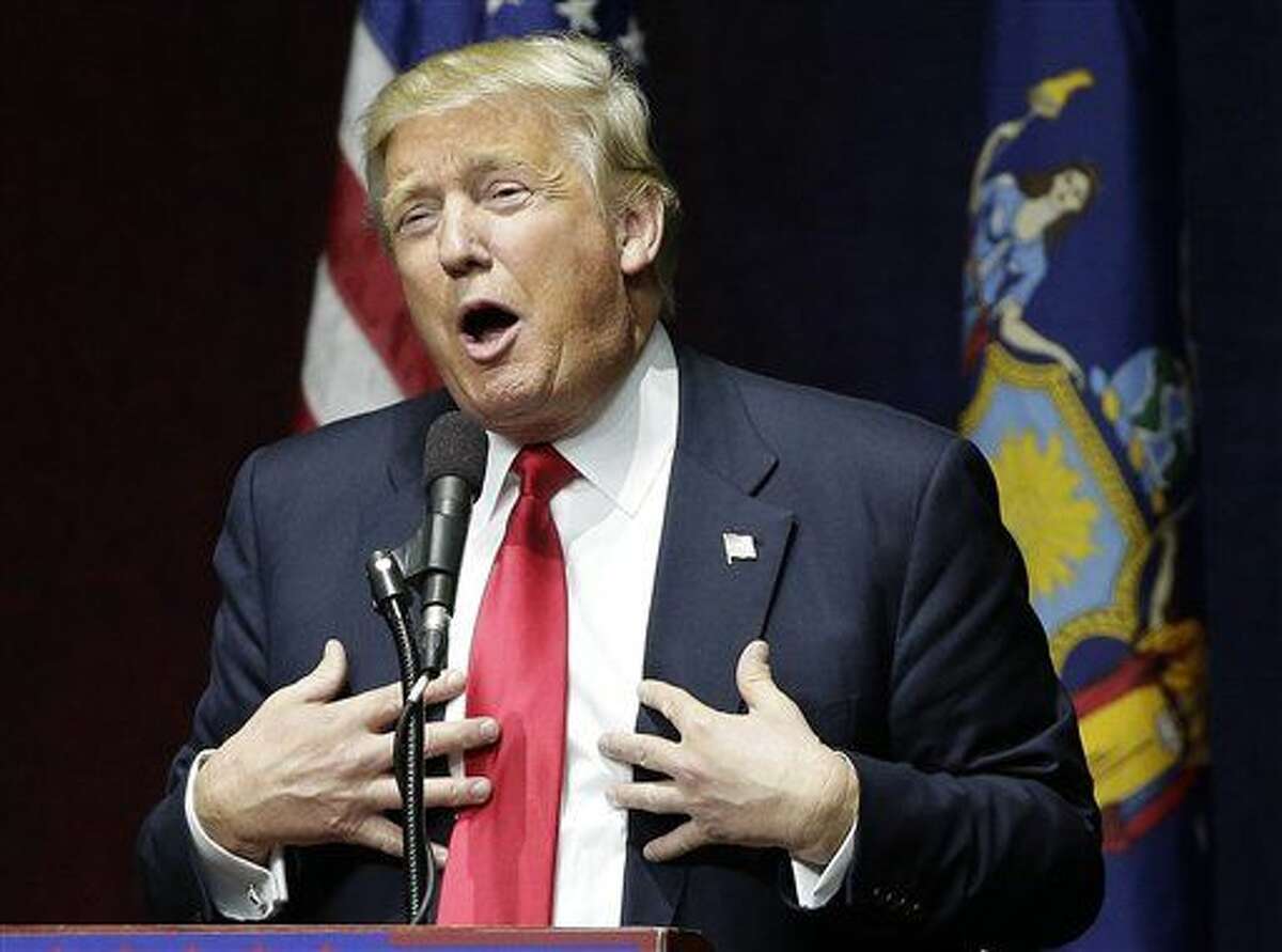 Republican presidential candidate Donald Trump speaks during a campaign rally, Wednesday, April 6, 2016, in Bethpage, N.Y. A devastating indictment of Donald Trump emerges from new AP-GfK poll. Americans overwhelmingly view him unfavorably.In every part of the country. Men and women, black, white, Hispanic.